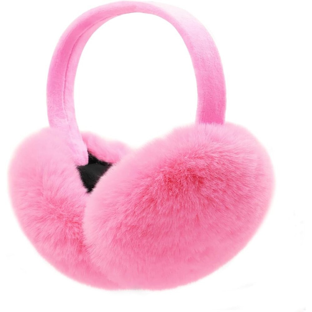 Women Winter Ear Muffs Faux Fur Warm Earmuffs Foldable Ear Warmers Rose Pink